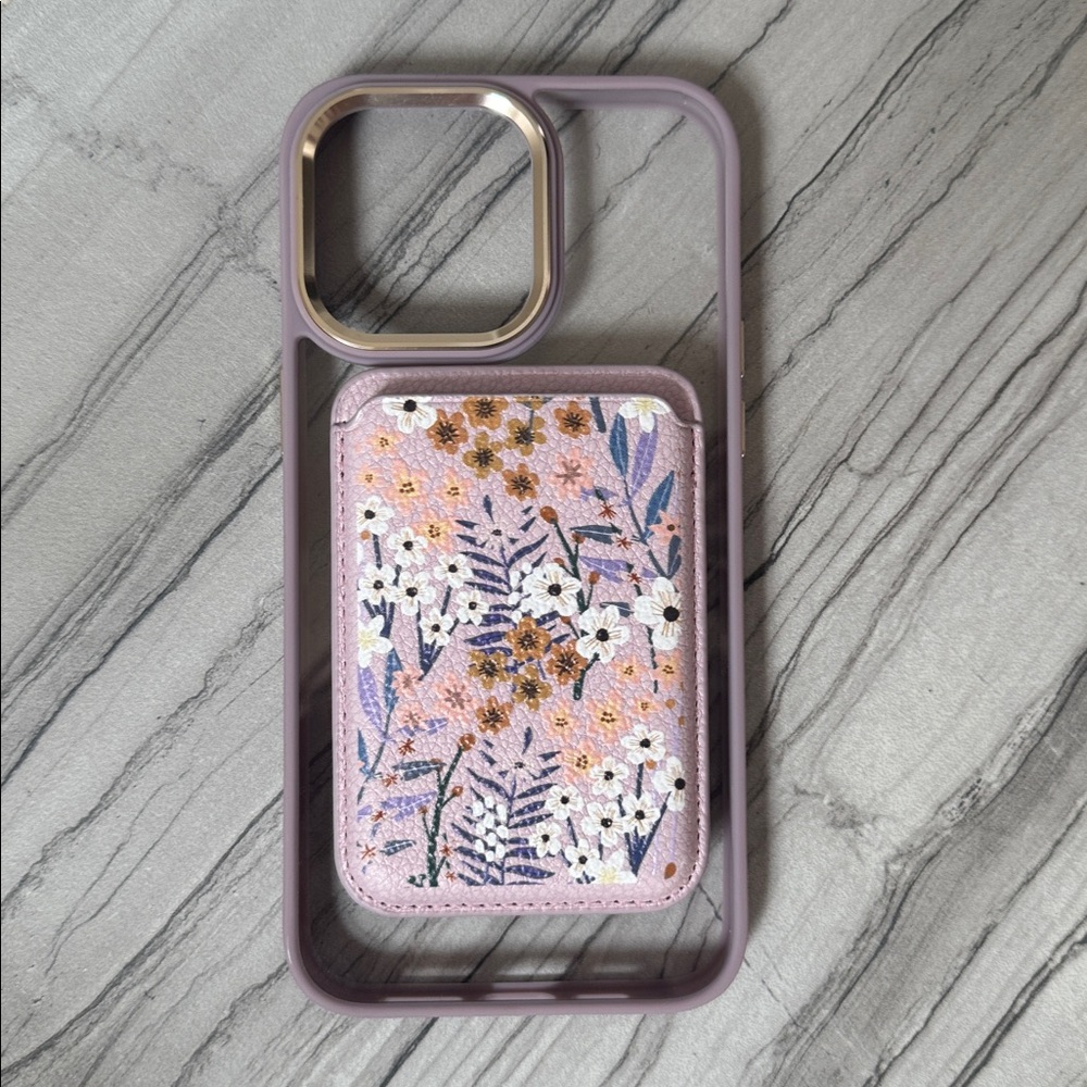 Floral Pink Phone Case with Card Holder 15 pro Max